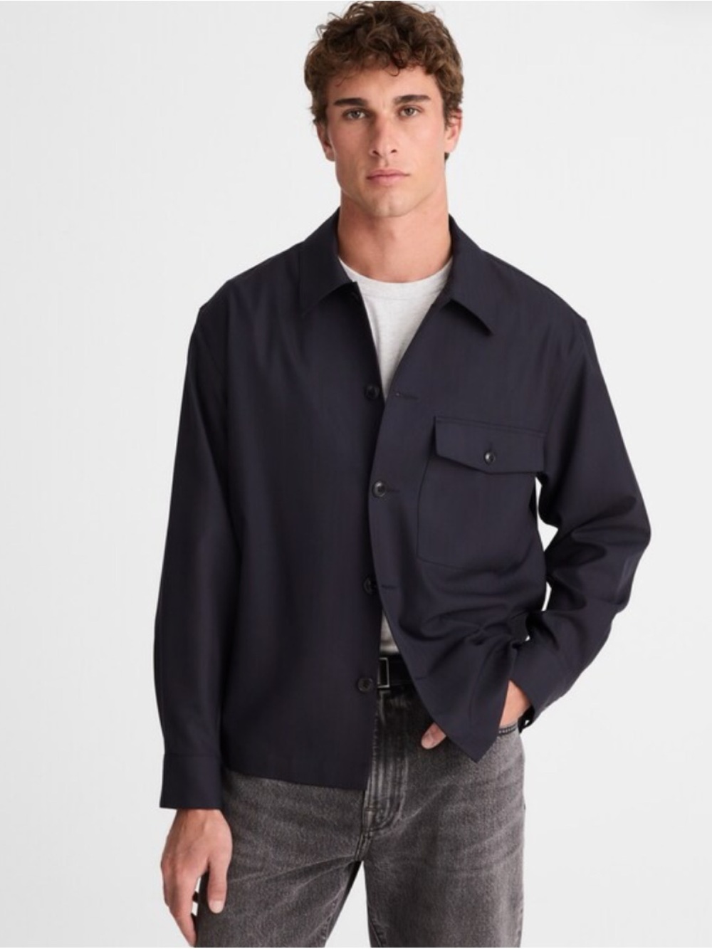 Madewell Overshirt in Wool-Blend Herringbone Shacket Black Men’s Medium NWT